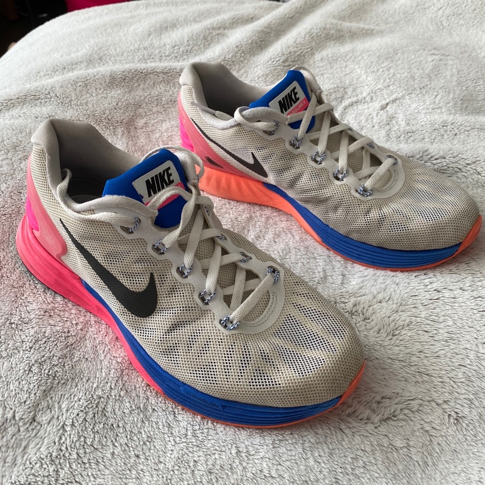 Nike White/Pink/Blue Lunarglide 6 Running Sneakers